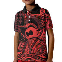 Koa Ikaika Warrior Helmet with Shark Kid Polo Shirt Red Kakau Style
