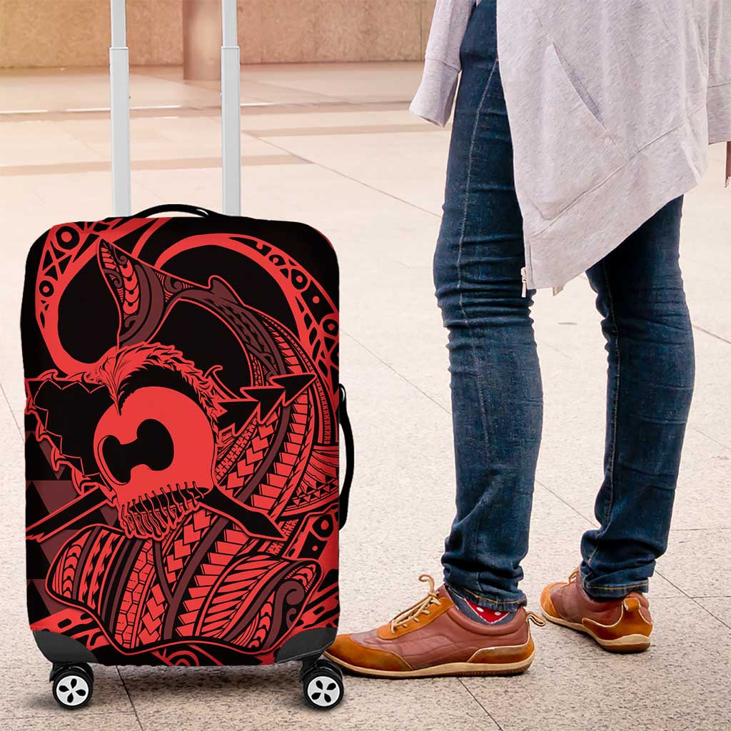 Koa Ikaika Warrior Helmet with Shark Luggage Cover Red Kakau Style LT9 Red - Polynesian Pride