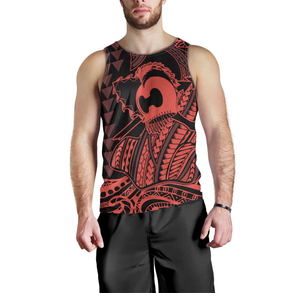 Koa Ikaika Warrior Helmet with Shark Men Tank Top Red Kakau Style