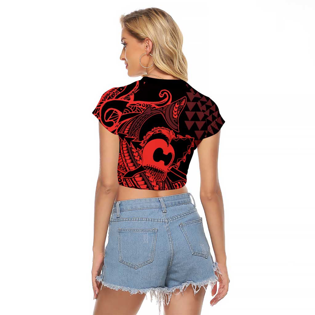 Koa Ikaika Warrior Helmet with Shark Raglan Cropped T Shirt Red Kakau Style