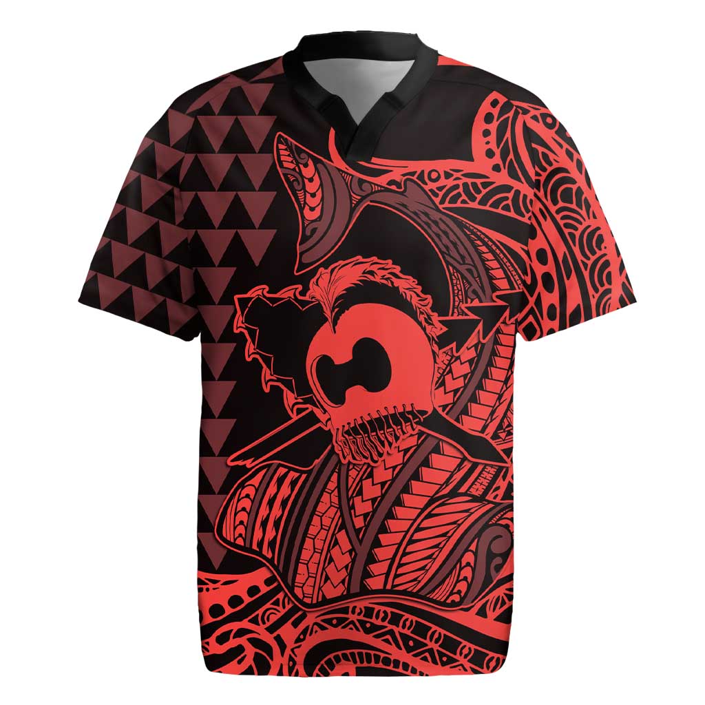 Koa Ikaika Warrior Helmet with Shark Rugby Jersey Red Kakau Style LT9 Red - Polynesian Pride