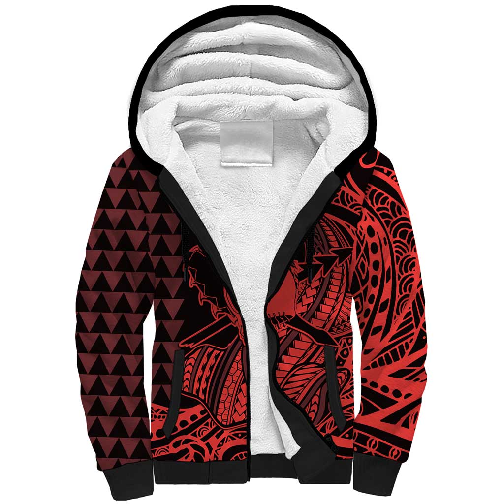 Koa Ikaika Warrior Helmet with Shark Sherpa Hoodie Red Kakau Style LT9 Unisex Red - Polynesian Pride