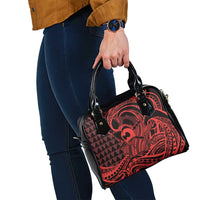 Koa Ikaika Warrior Helmet with Shark Shoulder Handbag Red Kakau Style