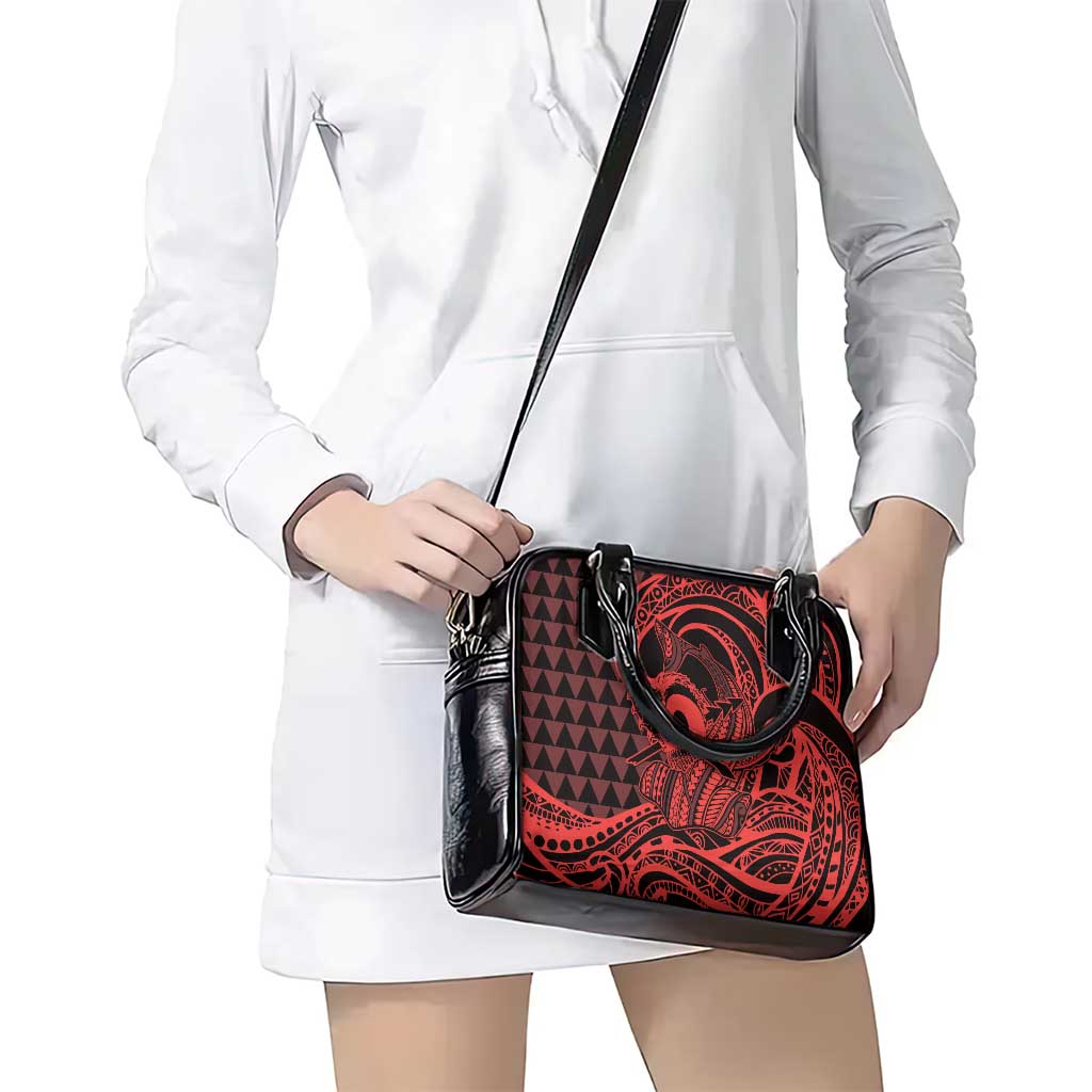 Koa Ikaika Warrior Helmet with Shark Shoulder Handbag Red Kakau Style