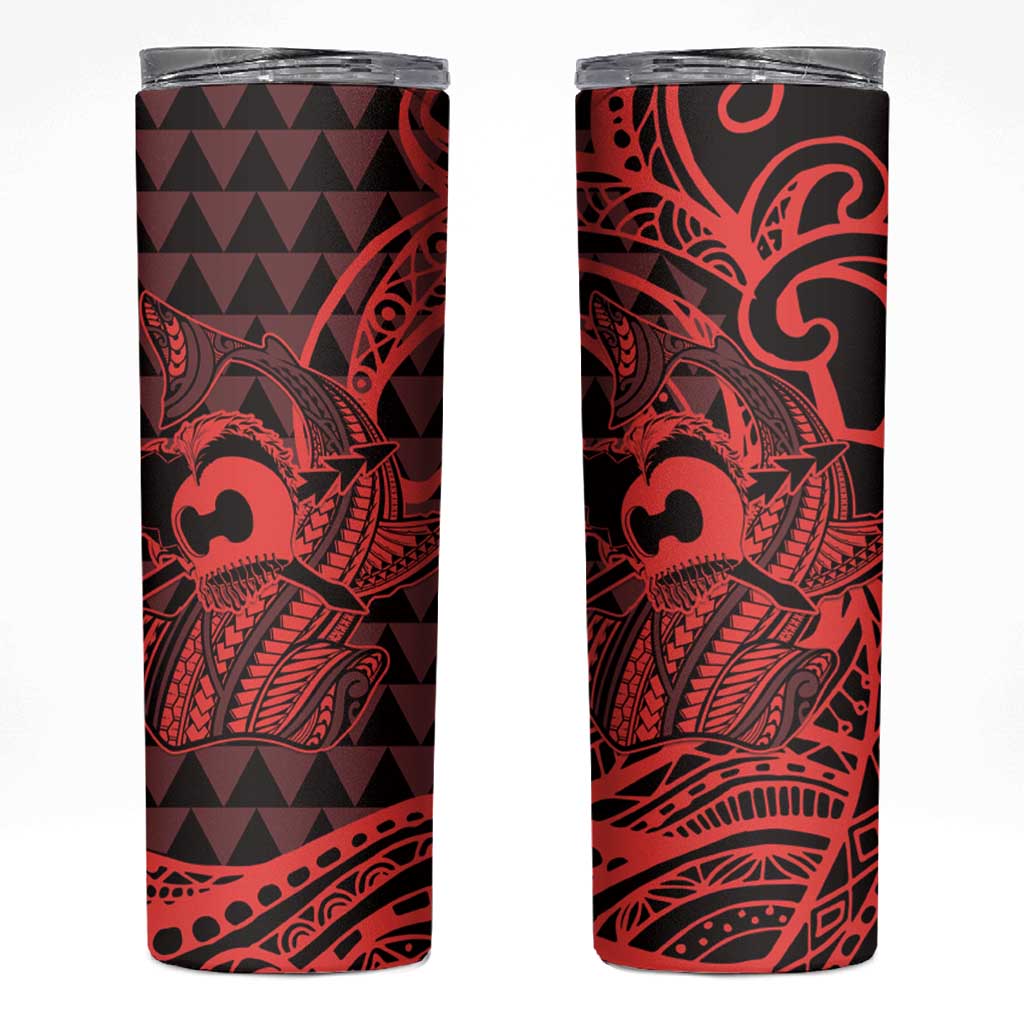 Koa Ikaika Warrior Helmet with Shark Skinny Tumbler Red Kakau Style LT9 Red - Polynesian Pride