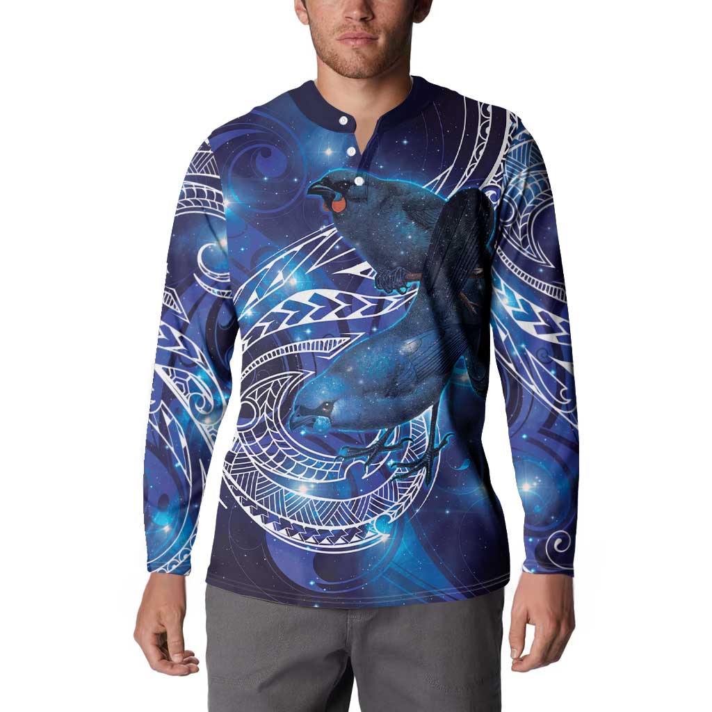 North Island Kokako and South Island Kokako Button Sweatshirt New Zealand Native Bird with Galaxy Vibe