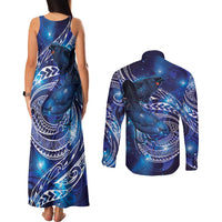 North Island Kokako and South Island Kokako Couples Matching Tank Maxi Dress and Long Sleeve Button Shirt New Zealand Native Bird with Galaxy Vibe