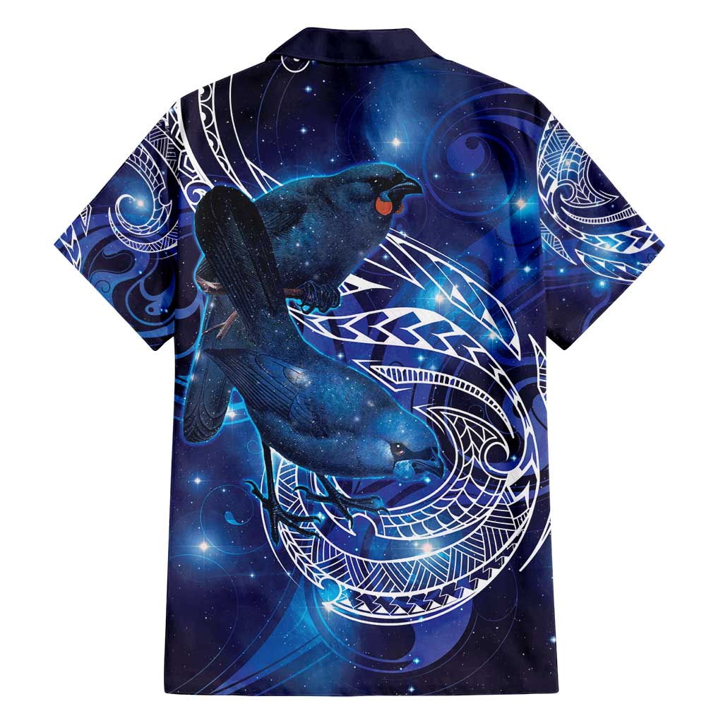 North Island Kokako and South Island Kokako Family Matching Long Sleeve Bodycon Dress and Hawaiian Shirt New Zealand Native Bird with Galaxy Vibe LT9 - Polynesian Pride