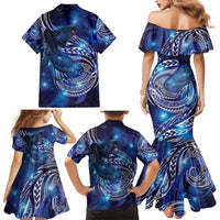 North Island Kokako and South Island Kokako Family Matching Mermaid Dress and Hawaiian Shirt New Zealand Native Bird with Galaxy Vibe LT9 - Polynesian Pride
