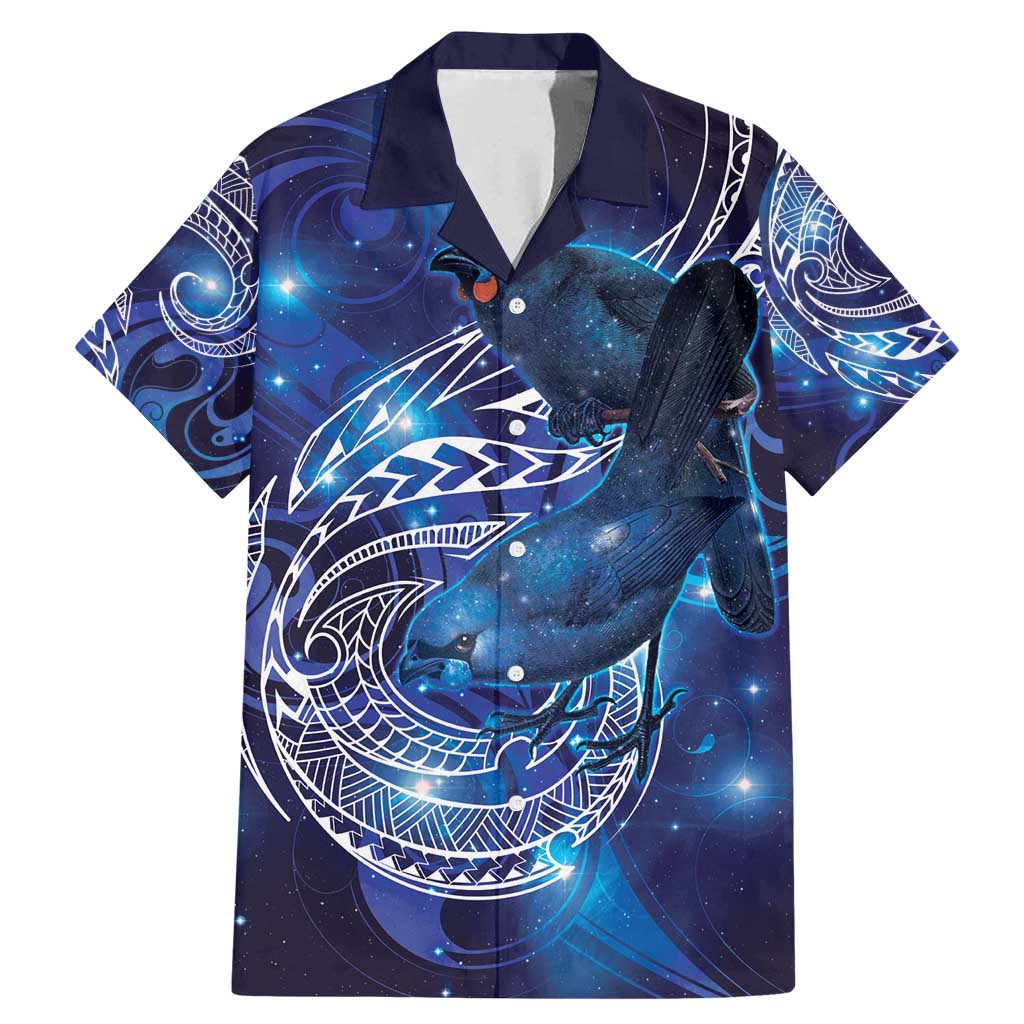 North Island Kokako and South Island Kokako Family Matching Mermaid Dress and Hawaiian Shirt New Zealand Native Bird with Galaxy Vibe LT9 Dad's Shirt - Short Sleeve Galaxy - Polynesian Pride