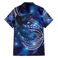 North Island Kokako and South Island Kokako Family Matching Off The Shoulder Long Sleeve Dress and Hawaiian Shirt New Zealand Native Bird with Galaxy Vibe LT9 - Polynesian Pride