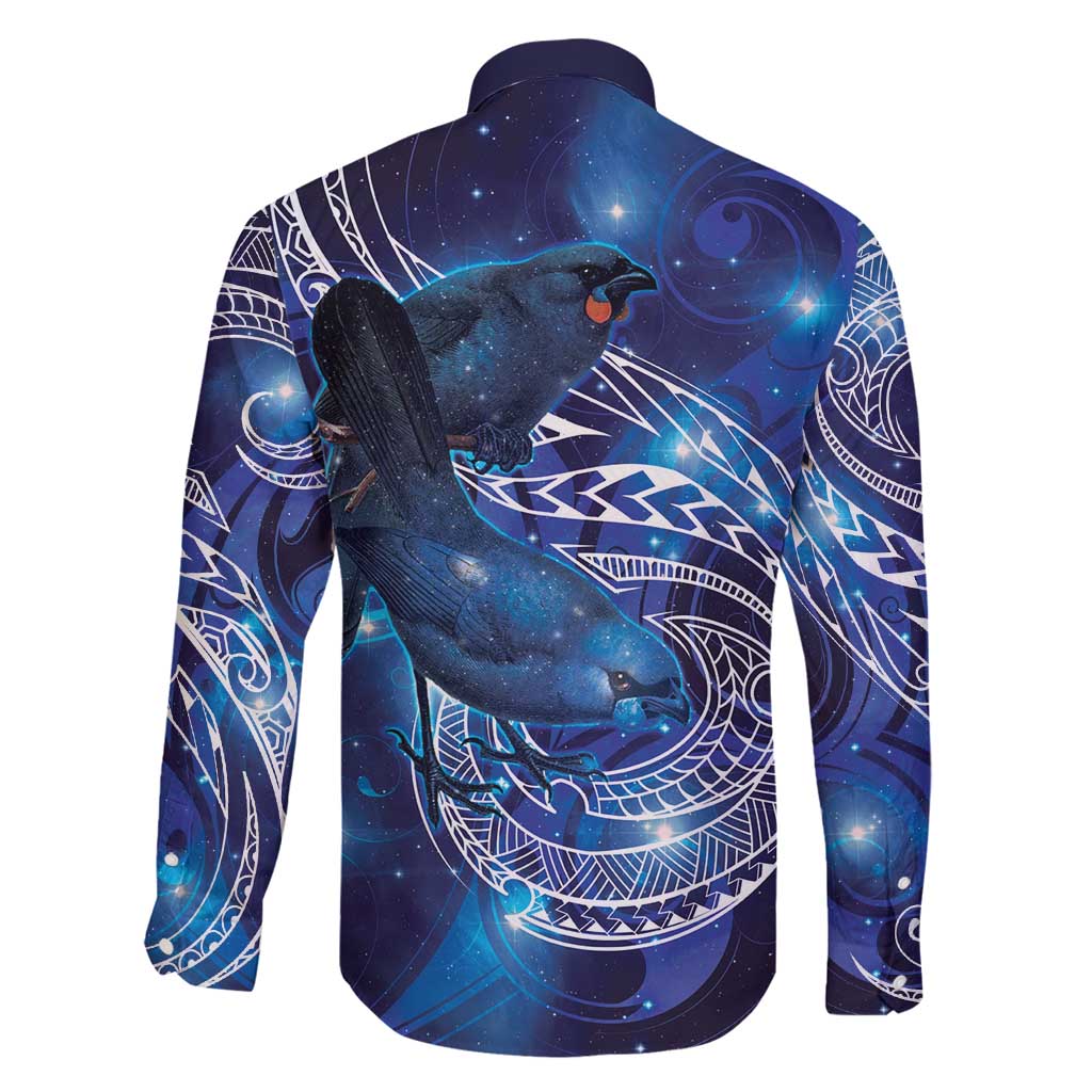North Island Kokako and South Island Kokako Family Matching Off Shoulder Short Dress and Hawaiian Shirt New Zealand Native Bird with Galaxy Vibe LT9 - Polynesian Pride