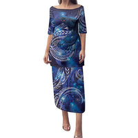 North Island Kokako and South Island Kokako Family Matching Puletasi and Hawaiian Shirt New Zealand Native Bird with Galaxy Vibe LT9 Mom's Dress Galaxy - Polynesian Pride
