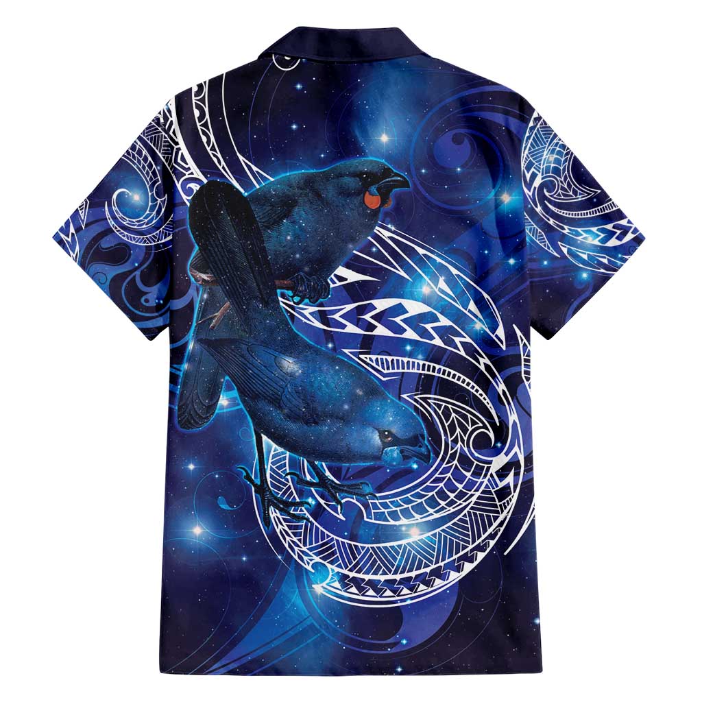 North Island Kokako and South Island Kokako Family Matching Short Sleeve Bodycon Dress and Hawaiian Shirt New Zealand Native Bird with Galaxy Vibe LT9 - Polynesian Pride