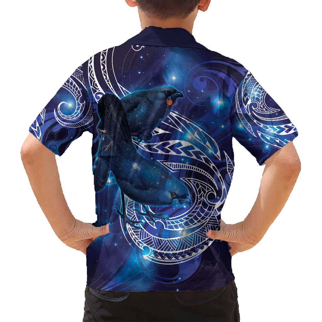 North Island Kokako and South Island Kokako Family Matching Tank Maxi Dress and Hawaiian Shirt New Zealand Native Bird with Galaxy Vibe LT9 - Polynesian Pride