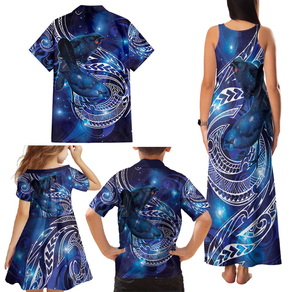 North Island Kokako and South Island Kokako Family Matching Tank Maxi Dress and Hawaiian Shirt New Zealand Native Bird with Galaxy Vibe LT9 - Polynesian Pride