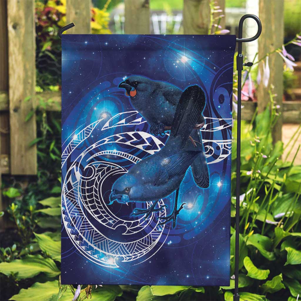 North Island Kokako and South Island Kokako Garden Flag New Zealand Native Bird with Galaxy Vibe LT9 Garden Flag Galaxy - Polynesian Pride