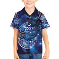 North Island Kokako and South Island Kokako Kid Hawaiian Shirt New Zealand Native Bird with Galaxy Vibe LT9 Kid Galaxy - Polynesian Pride