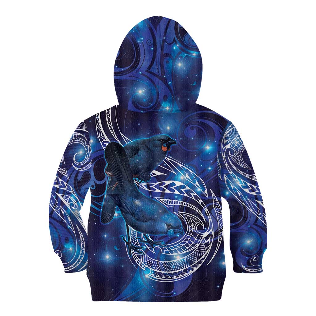 North Island Kokako and South Island Kokako Kid Hoodie New Zealand Native Bird with Galaxy Vibe LT9 - Polynesian Pride