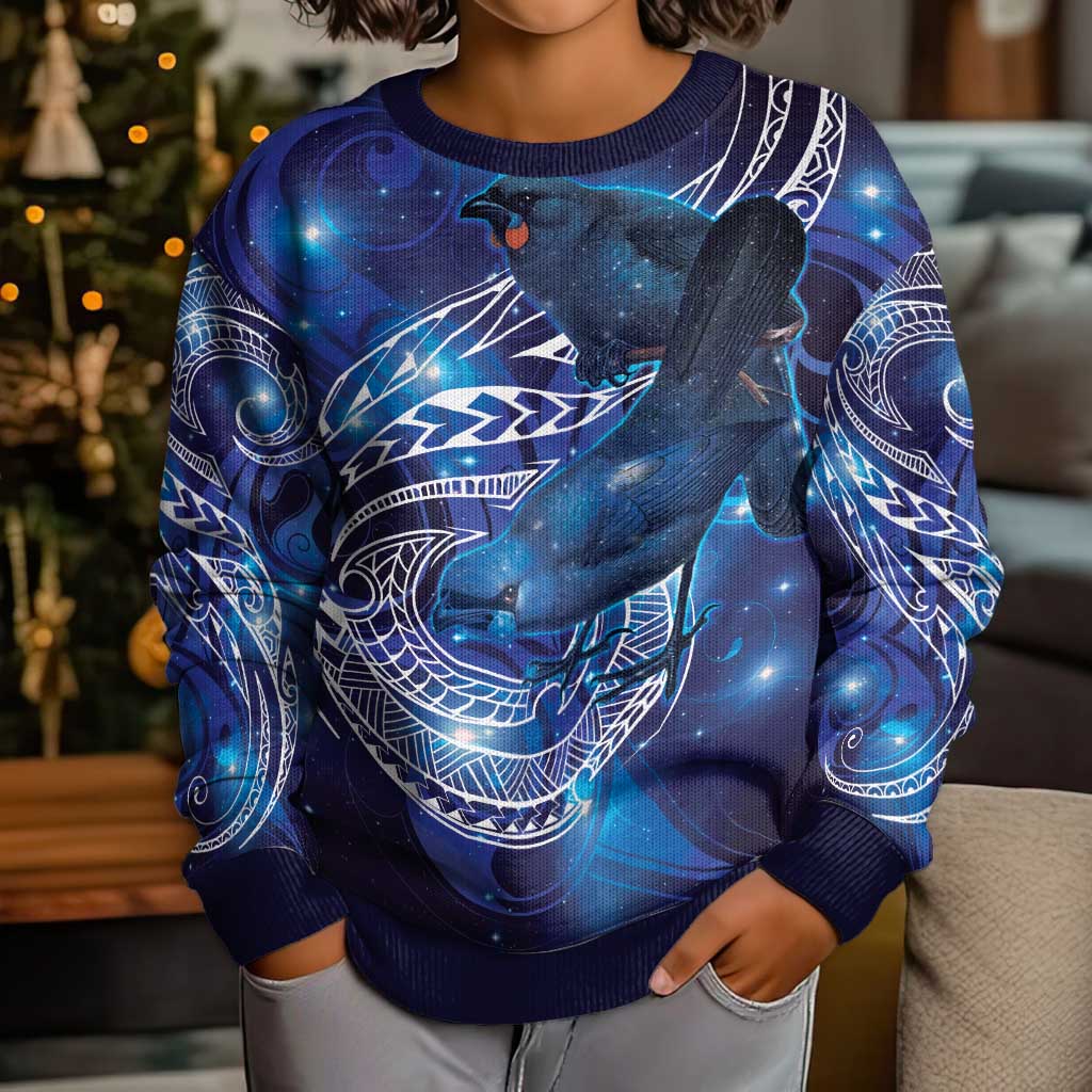 North Island Kokako and South Island Kokako Kid Ugly Christmas Sweater New Zealand Native Bird with Galaxy Vibe LT9 - Polynesian Pride