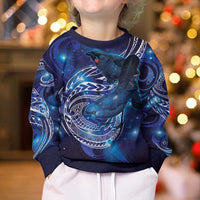 North Island Kokako and South Island Kokako Kid Ugly Christmas Sweater New Zealand Native Bird with Galaxy Vibe LT9 - Polynesian Pride