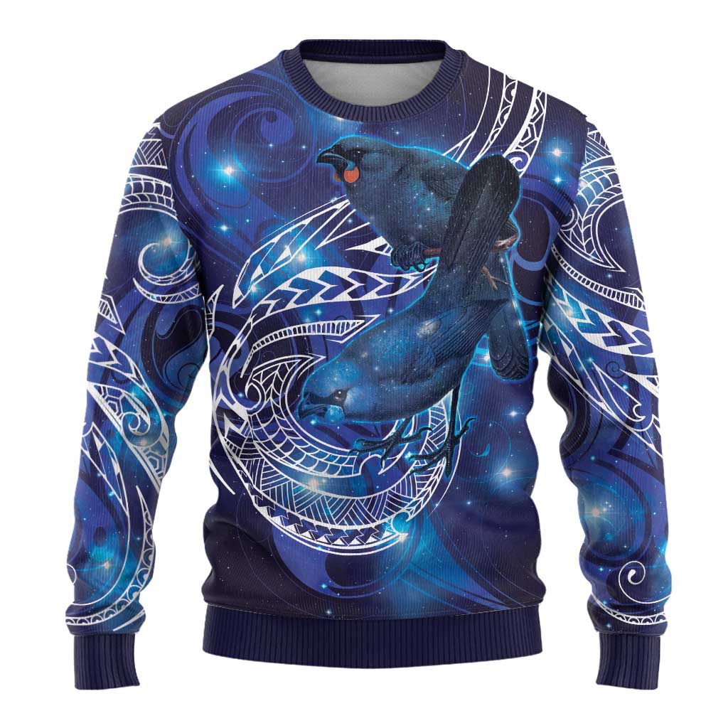 North Island Kokako and South Island Kokako Ugly Christmas Sweater New Zealand Native Bird with Galaxy Vibe LT9 - Polynesian Pride