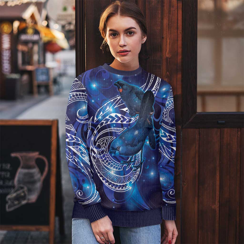 North Island Kokako and South Island Kokako Ugly Christmas Sweater New Zealand Native Bird with Galaxy Vibe LT9 - Polynesian Pride