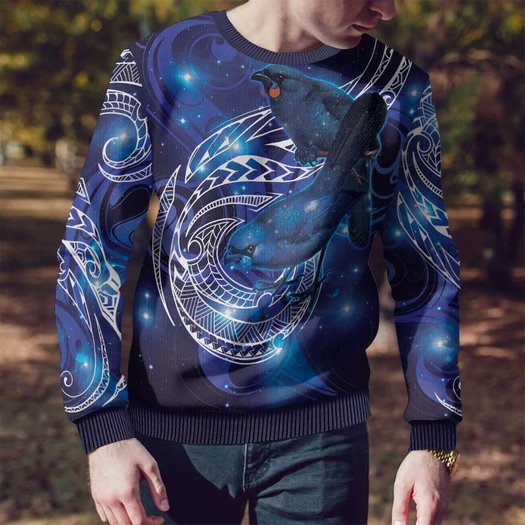 North Island Kokako and South Island Kokako Ugly Christmas Sweater New Zealand Native Bird with Galaxy Vibe LT9 - Polynesian Pride