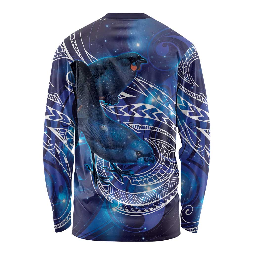 North Island Kokako and South Island Kokako Long Sleeve Shirt New Zealand Native Bird with Galaxy Vibe LT9 - Polynesian Pride