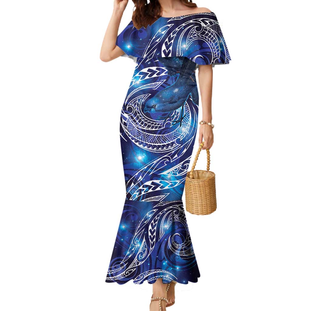 North Island Kokako and South Island Kokako Mermaid Dress New Zealand Native Bird with Galaxy Vibe LT9 Women Galaxy - Polynesian Pride