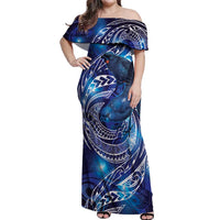 North Island Kokako and South Island Kokako Off Shoulder Maxi Dress New Zealand Native Bird with Galaxy Vibe LT9 Women Galaxy - Polynesian Pride
