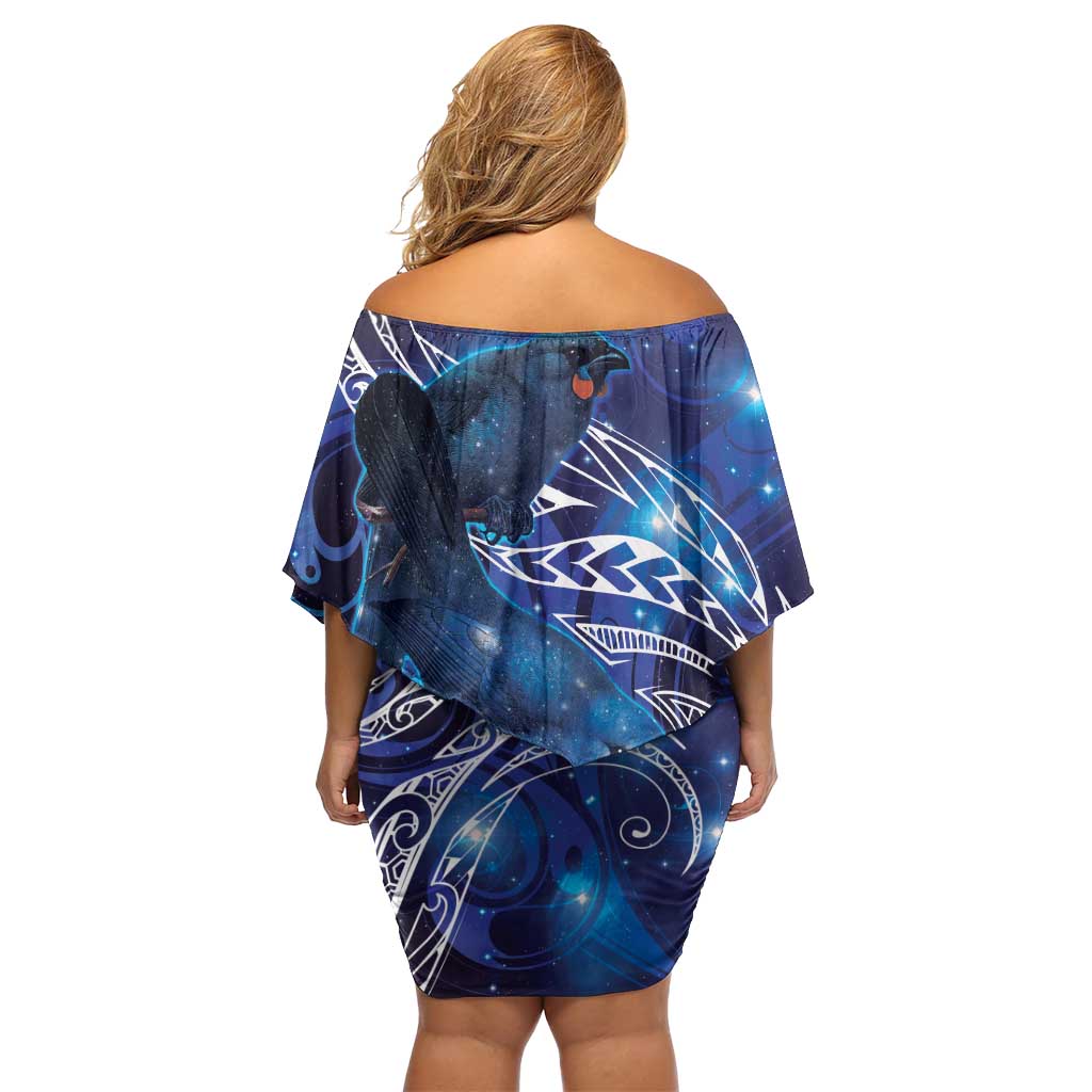 North Island Kokako and South Island Kokako Off Shoulder Short Dress New Zealand Native Bird with Galaxy Vibe LT9 - Polynesian Pride