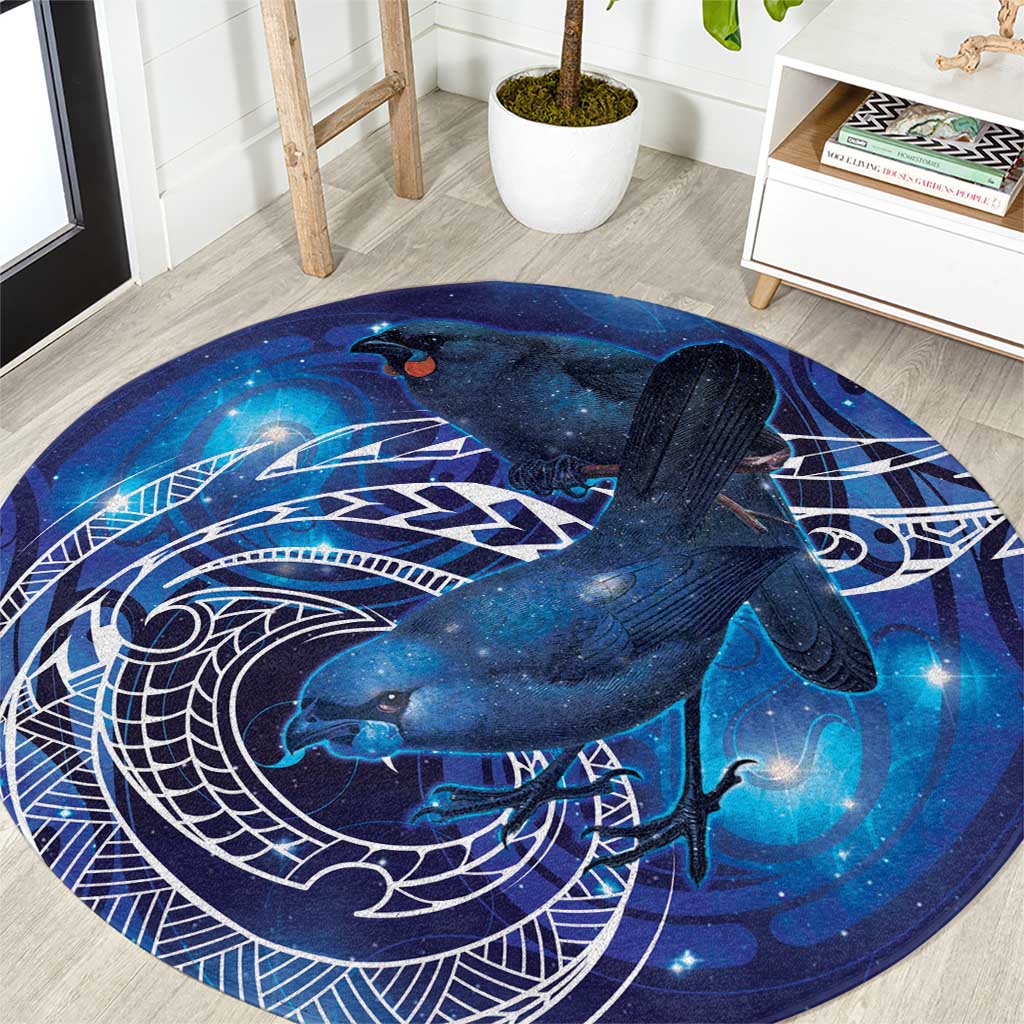 North Island Kokako and South Island Kokako Round Carpet New Zealand Native Bird with Galaxy Vibe LT9 Galaxy - Polynesian Pride