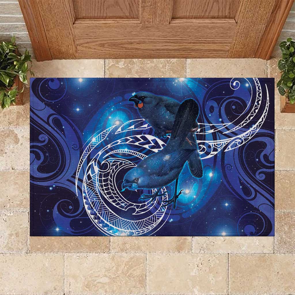 North Island Kokako and South Island Kokako Rubber Doormat New Zealand Native Bird with Galaxy Vibe LT9 Galaxy - Polynesian Pride