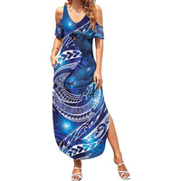 North Island Kokako and South Island Kokako Summer Maxi Dress New Zealand Native Bird with Galaxy Vibe LT9 Women Galaxy - Polynesian Pride