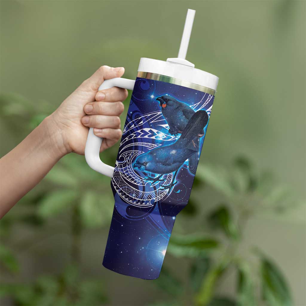 North Island Kokako and South Island Kokako Tumbler With Handle New Zealand Native Bird with Galaxy Vibe LT9 - Polynesian Pride