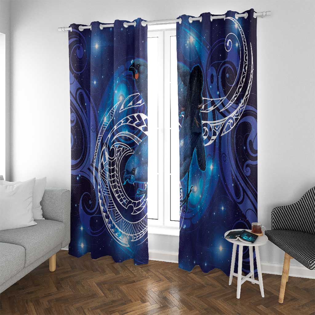 North Island Kokako and South Island Kokako Window Curtain New Zealand Native Bird with Galaxy Vibe LT9 With Grommets Galaxy - Polynesian Pride