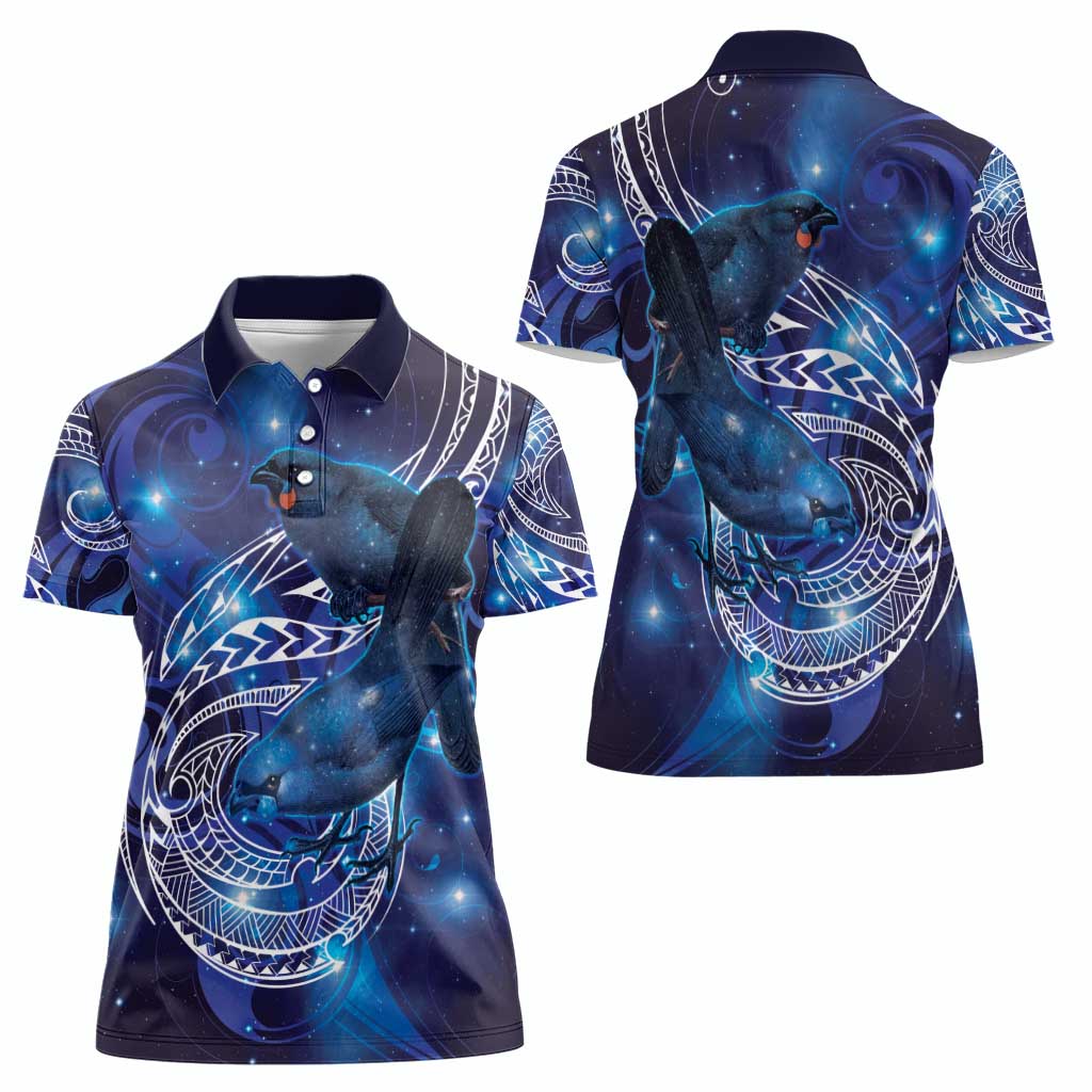 North Island Kokako and South Island Kokako Women Polo Shirt New Zealand Native Bird with Galaxy Vibe LT9 - Polynesian Pride
