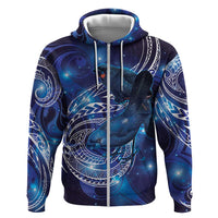 North Island Kokako and South Island Kokako Zip Hoodie New Zealand Native Bird with Galaxy Vibe LT9 Zip Hoodie Galaxy - Polynesian Pride