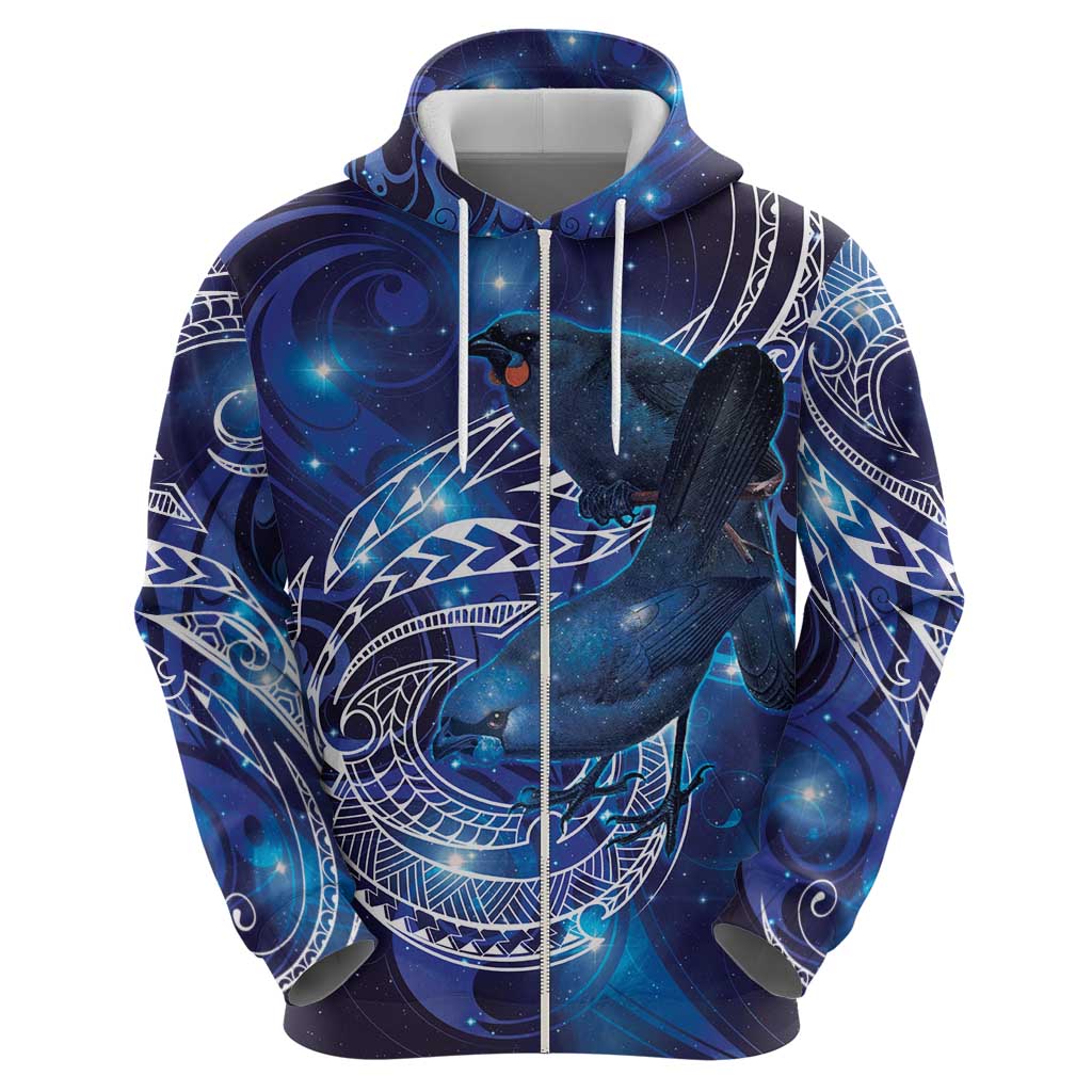 North Island Kokako and South Island Kokako Zip Hoodie New Zealand Native Bird with Galaxy Vibe LT9 - Polynesian Pride