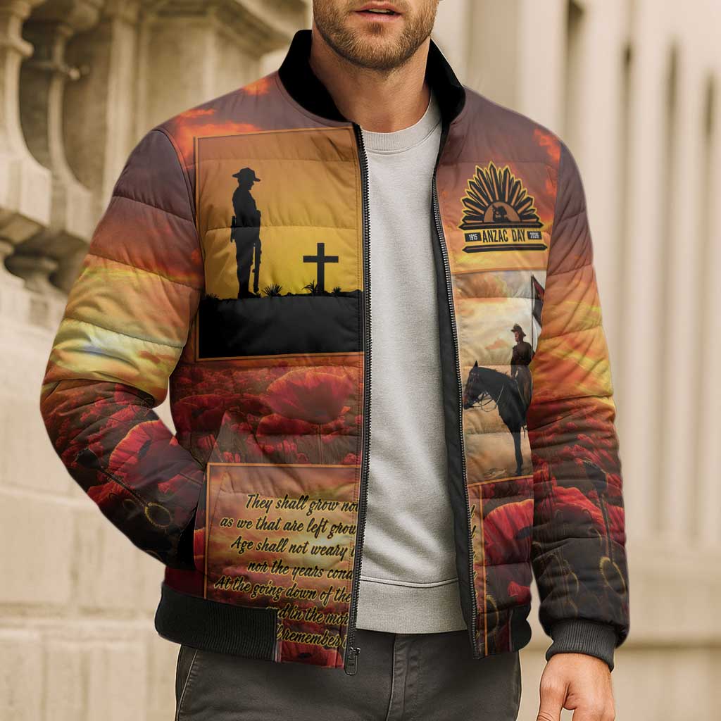 ANZAC Day Film Reel Lest We Forget Bomber Puffer Jacket Australia NZ Memorial