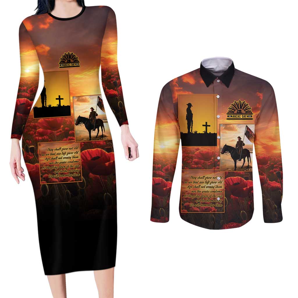 ANZAC Day Film Reel Lest We Forget Couples Matching Long Sleeve Bodycon Dress and Long Sleeve Button Shirt Australia NZ Memorial