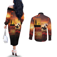 ANZAC Day Film Reel Lest We Forget Couples Matching Off The Shoulder Long Sleeve Dress and Long Sleeve Button Shirt Australia NZ Memorial LT9 - Polynesian Pride