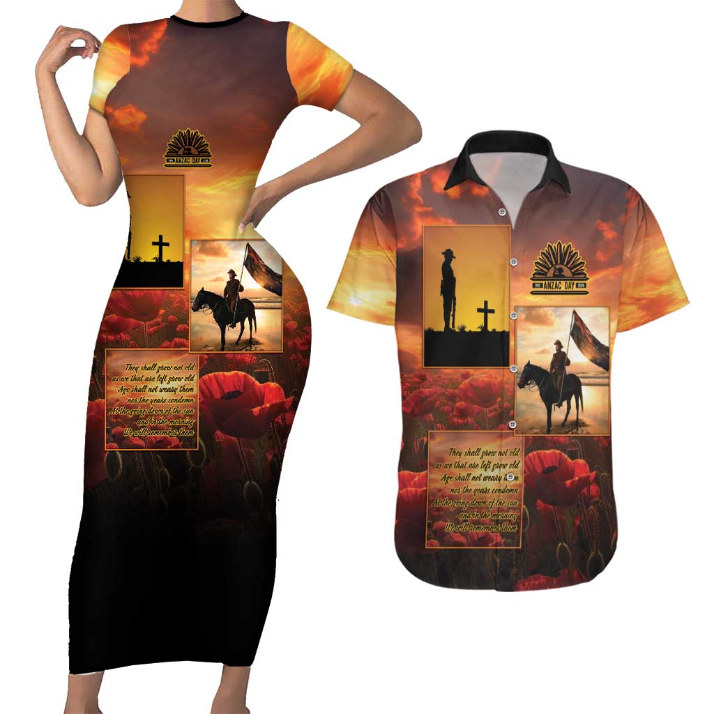ANZAC Day Film Reel Lest We Forget Couples Matching Short Sleeve Bodycon Dress and Hawaiian Shirt Australia NZ Memorial LT9 Red - Polynesian Pride