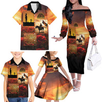 ANZAC Day Film Reel Lest We Forget Family Matching Off The Shoulder Long Sleeve Dress and Hawaiian Shirt Australia NZ Memorial LT9 - Polynesian Pride