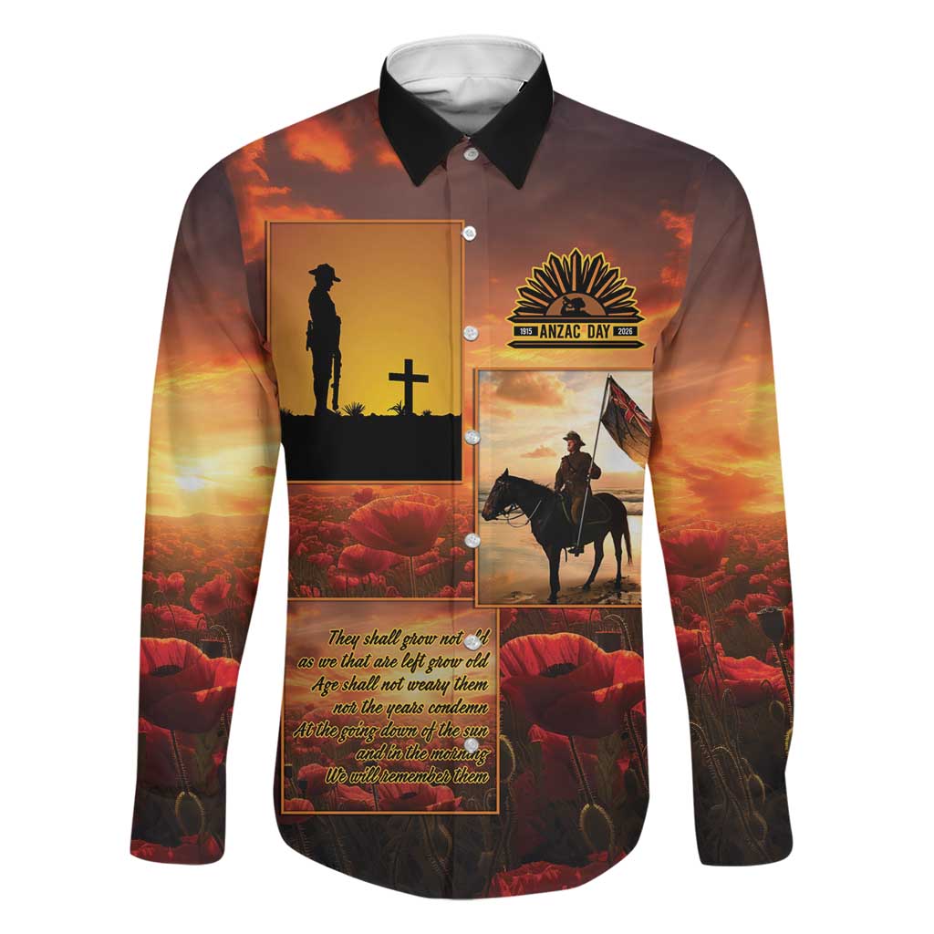 ANZAC Day Film Reel Lest We Forget Family Matching Off Shoulder Short Dress and Hawaiian Shirt Australia NZ Memorial LT9 Dad's Shirt - Long Sleeve Red - Polynesian Pride