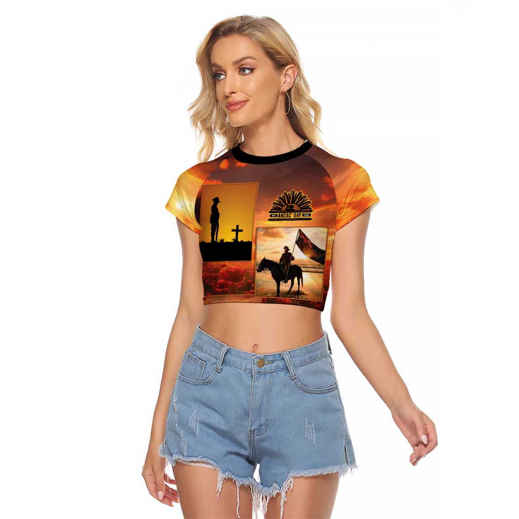 ANZAC Day Film Reel Lest We Forget Raglan Cropped T Shirt Australia NZ Memorial