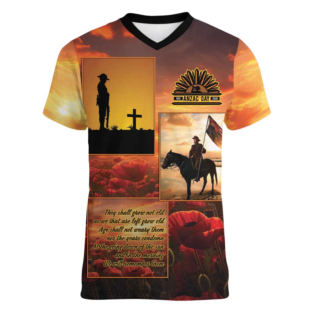 ANZAC Day Film Reel Lest We Forget Women V-Neck T-Shirt Australia NZ Memorial