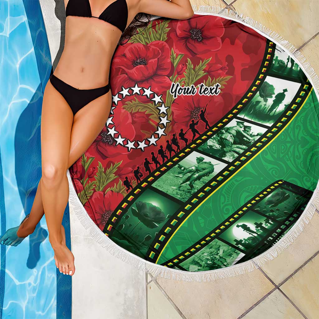 Personalised Cook Islands ANZAC 1915-2026 Filmstrip Beach Blanket Lest We Forget 25 April