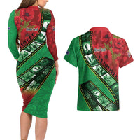 Personalised Cook Islands ANZAC 1915-2026 Filmstrip Couples Matching Long Sleeve Bodycon Dress and Hawaiian Shirt Lest We Forget 25 April LT9 - Polynesian Pride